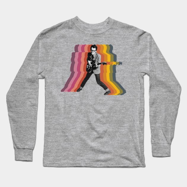 Elvis Costello Retro Fade Long Sleeve T-Shirt by Baharnis